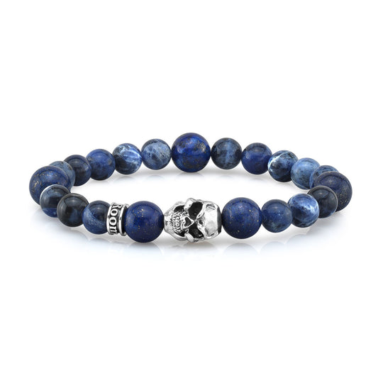 8mm Sodalite & 10mm Lapis/Silver Skull Bead Bracelet