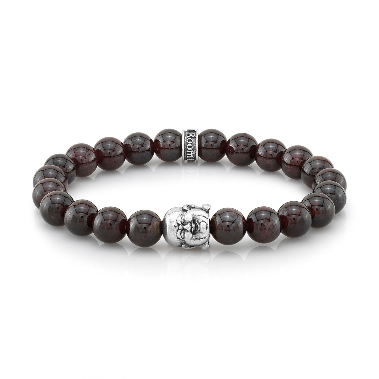 8mm Garnet Beads With Silver Buddha