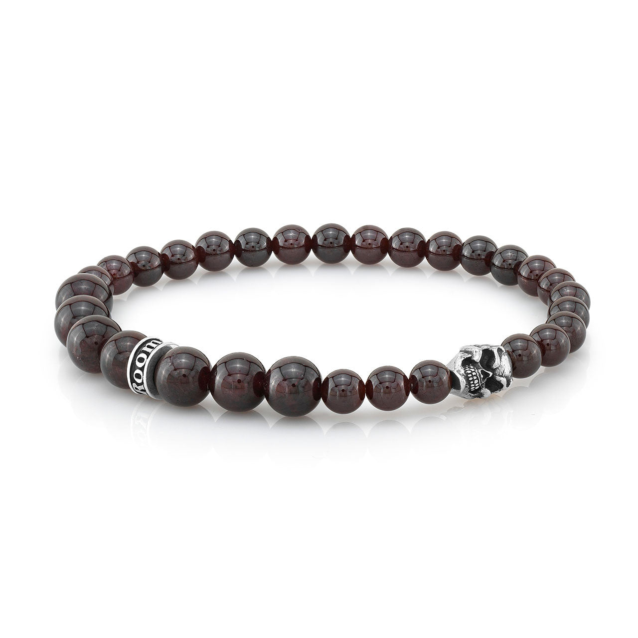 6mm and 8mm Garnet Beads With Silver Skull