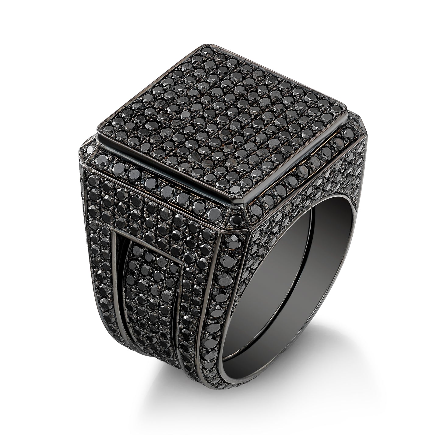 Black Diamond Pave Block Ring