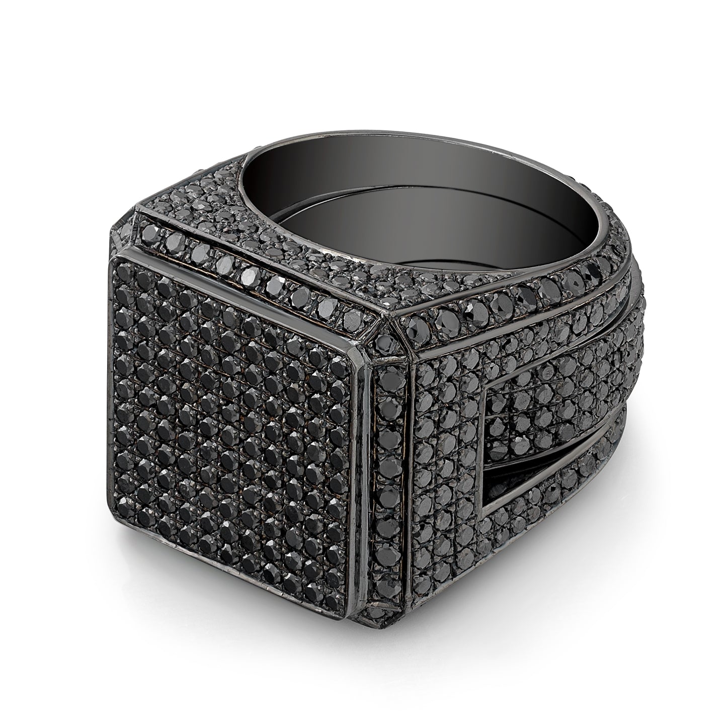 Black Diamond Pave Block Ring