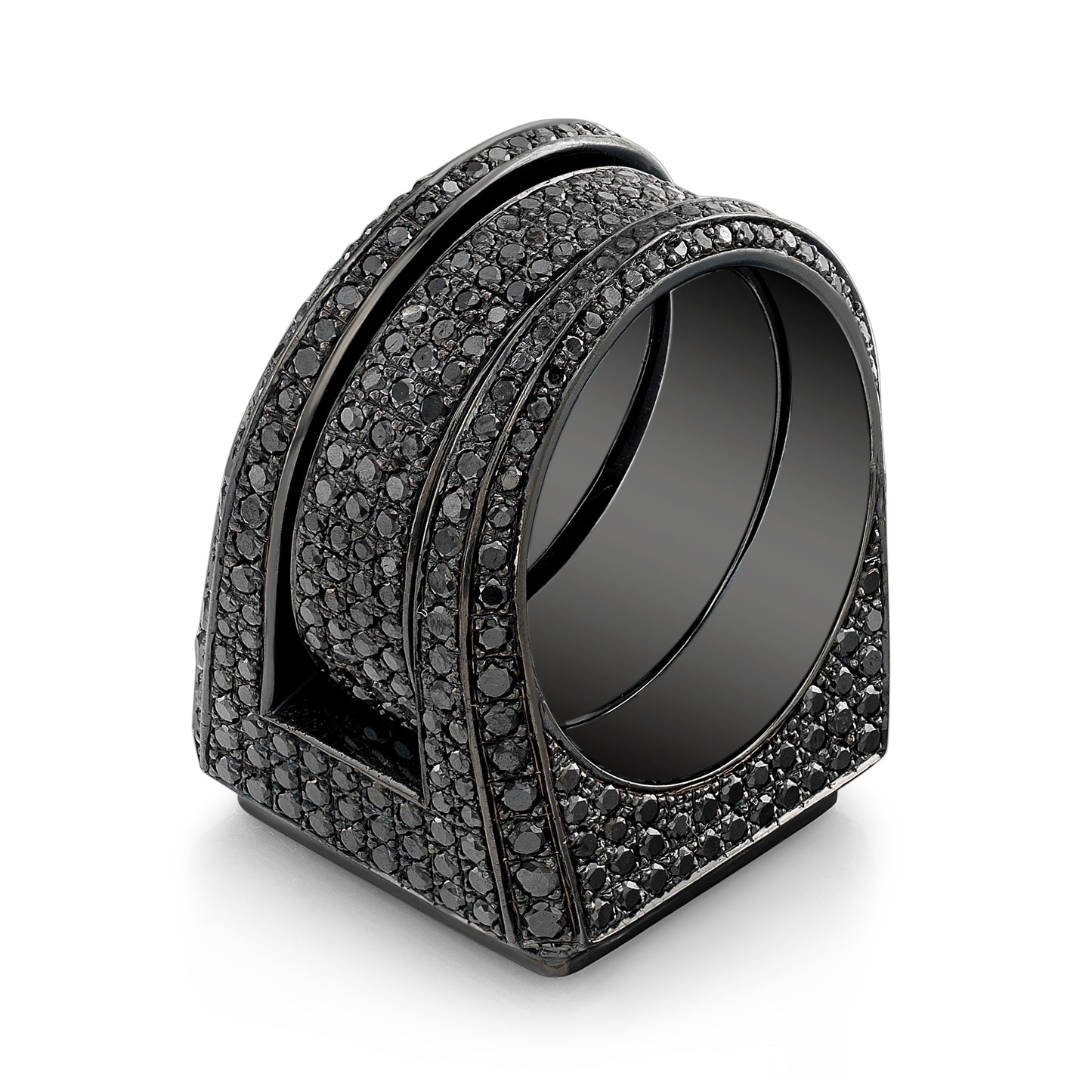 Black Diamond Pave Block Ring