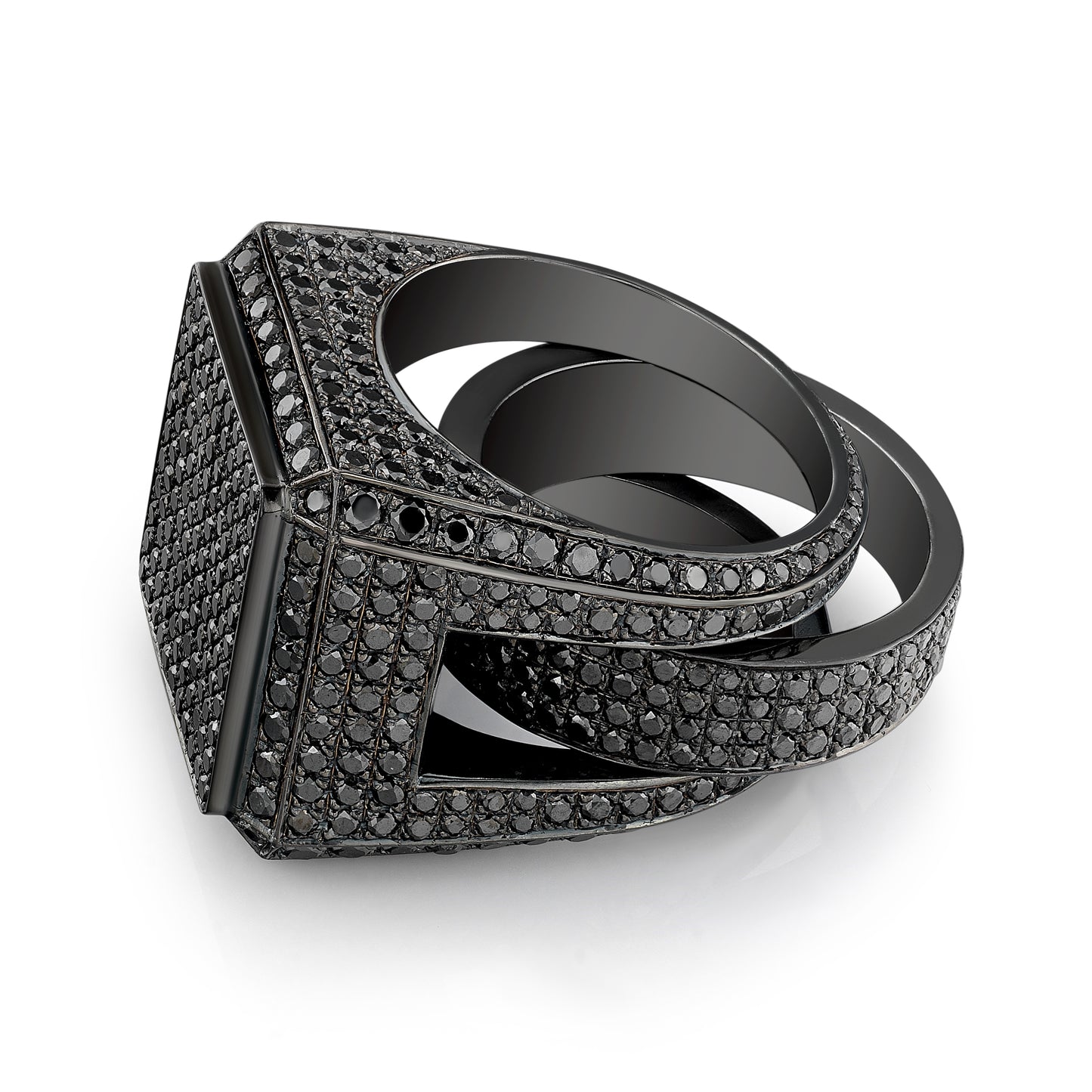 Black Diamond Pave Block Ring