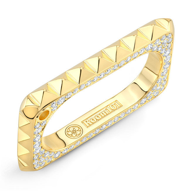 18K Gold Two Finger Square Ring With Micro Pave White Diamonds
