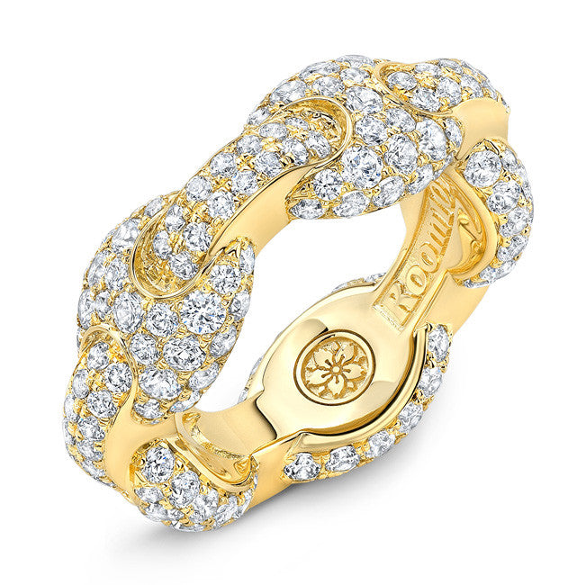 18K Gold G Link Ring With White Diamonds