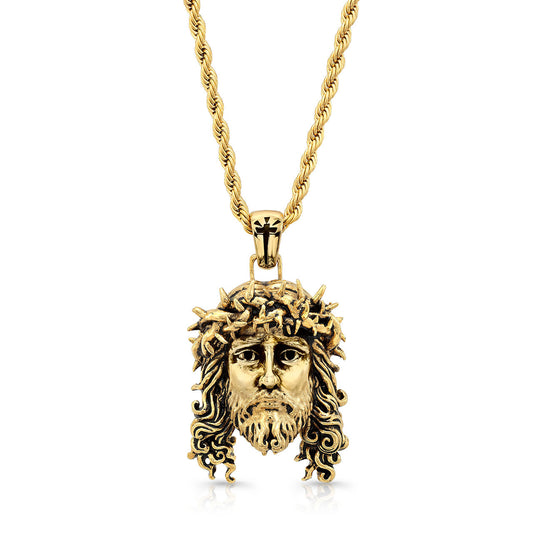 Chuey Quintanar Gold Vermeil Jesus w/ 25 in Rope Chain Necklace