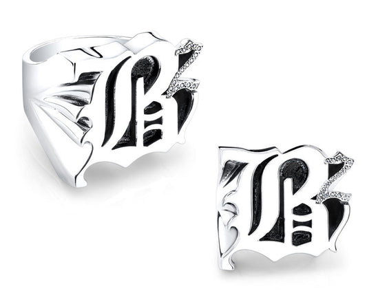 Custom Sterling Silver and Diamond B2 Ring
