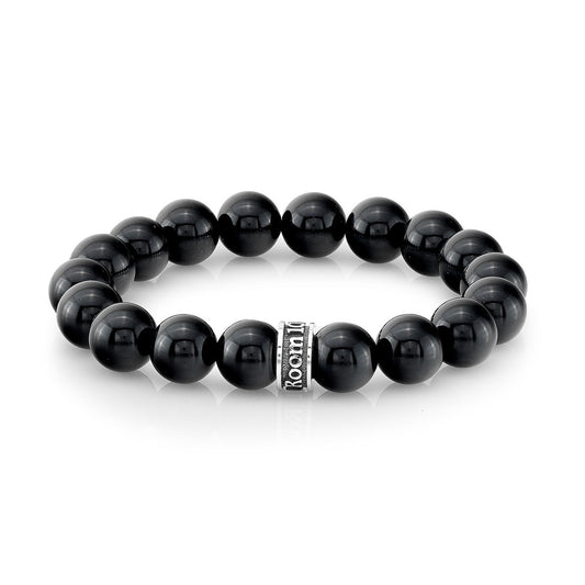 Polished Black Agate Bead Bracelet