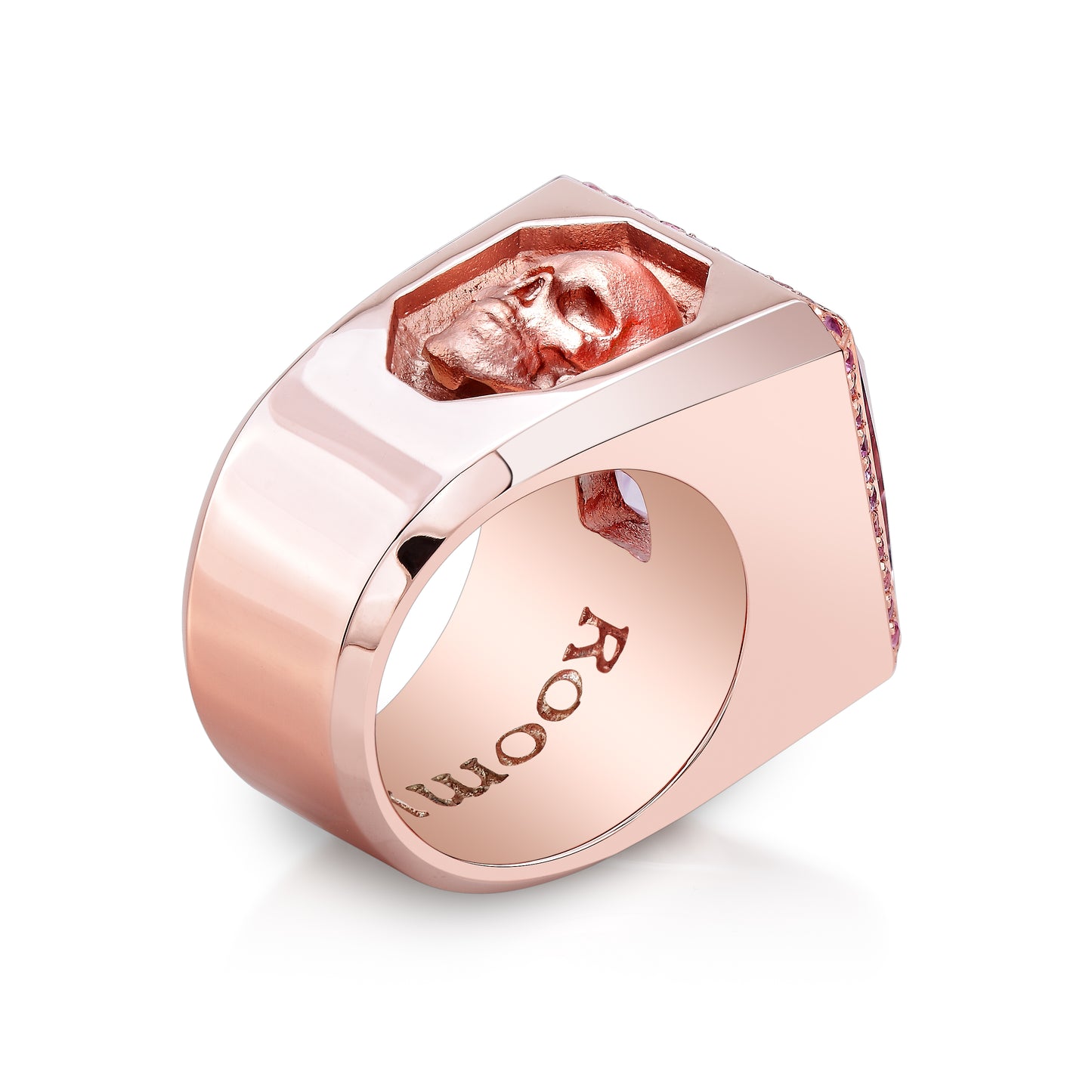 Rose Gold Block Ring With Skull
