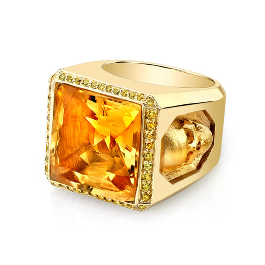 Gold Bock Ring With Skull