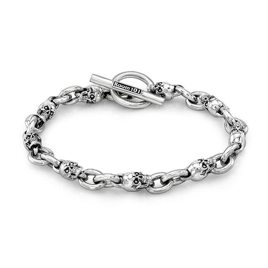 Sterling Silver Men's Skull & 2 Links Bracelet