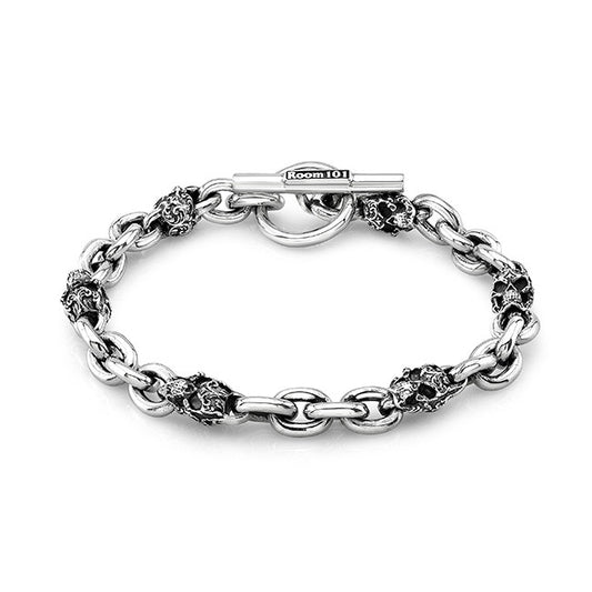 Men's Sterling Silver Mini Filigree Skull & 4 Links Bracelet