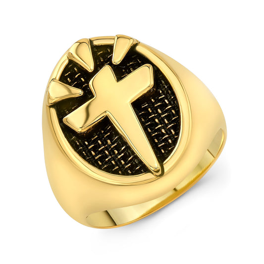 Chuey Quintanar Oval Cross Ring in 14 K Gold