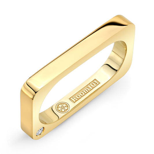 18K Gold Square Two Finger Ring With Micro Pave White Diamond
