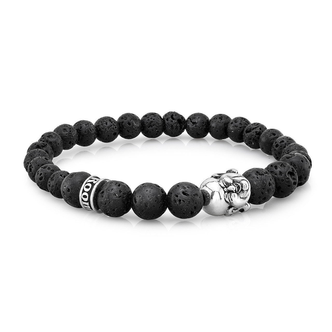 6mm and 8mm Lava Stone Bead Bracelet with Silver Buddha Fitting